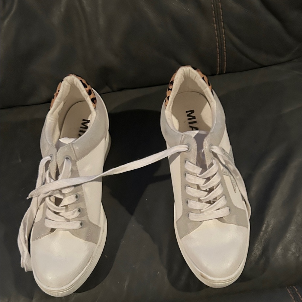 MIA White and Gray Sneakers with Leopard Accent